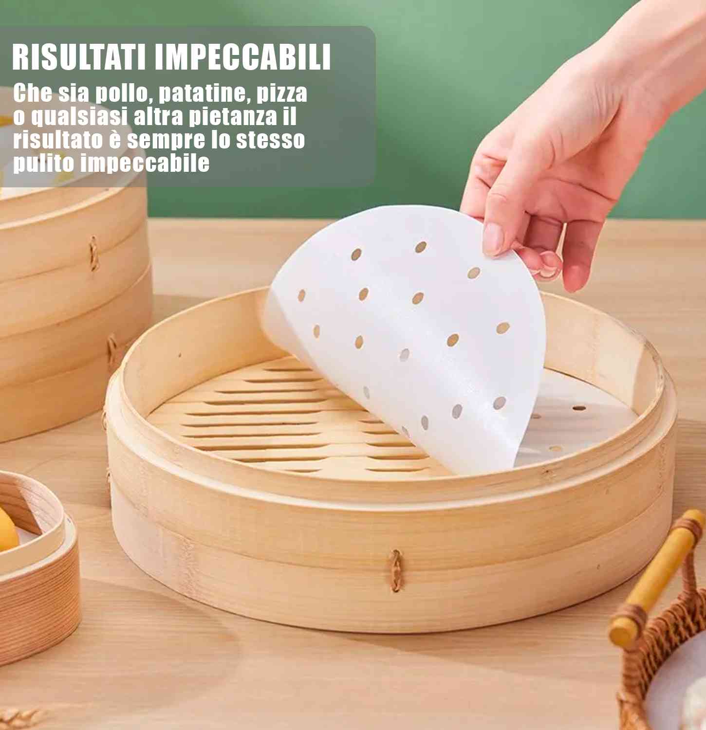 100 fogli Carta Forno per Friggitrice Rotondi ad Aria 100 Pezzi, Usa e Getta foto 4